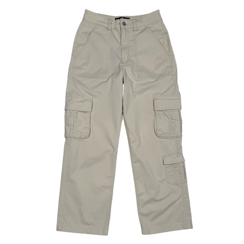 Hollister Ultra High-Rise Baggy Cargo Pants Tan Khaki W28R 6R Utility Wide Leg